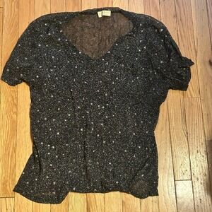 Kate Kasin Sheer Black Blouse with Silver Stars Size‎ XXL